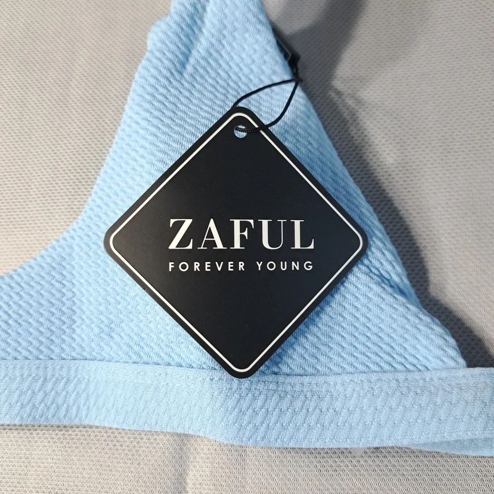 Zaful Women's Two-Piece Bikini Bathing‎ Swimsuit M Baby Blue Padded Scoop Neck